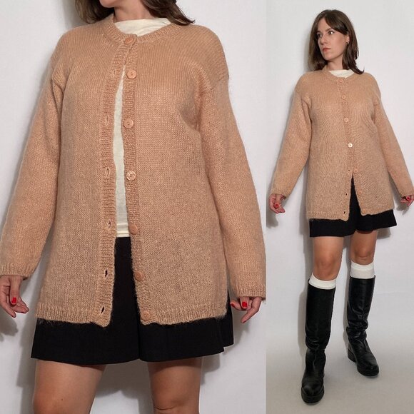 Vintage Y2K Peach Fuzzy MOHAIR Long Grunge Cardigan August Silk! Medium to Large - Picture 1 of 8